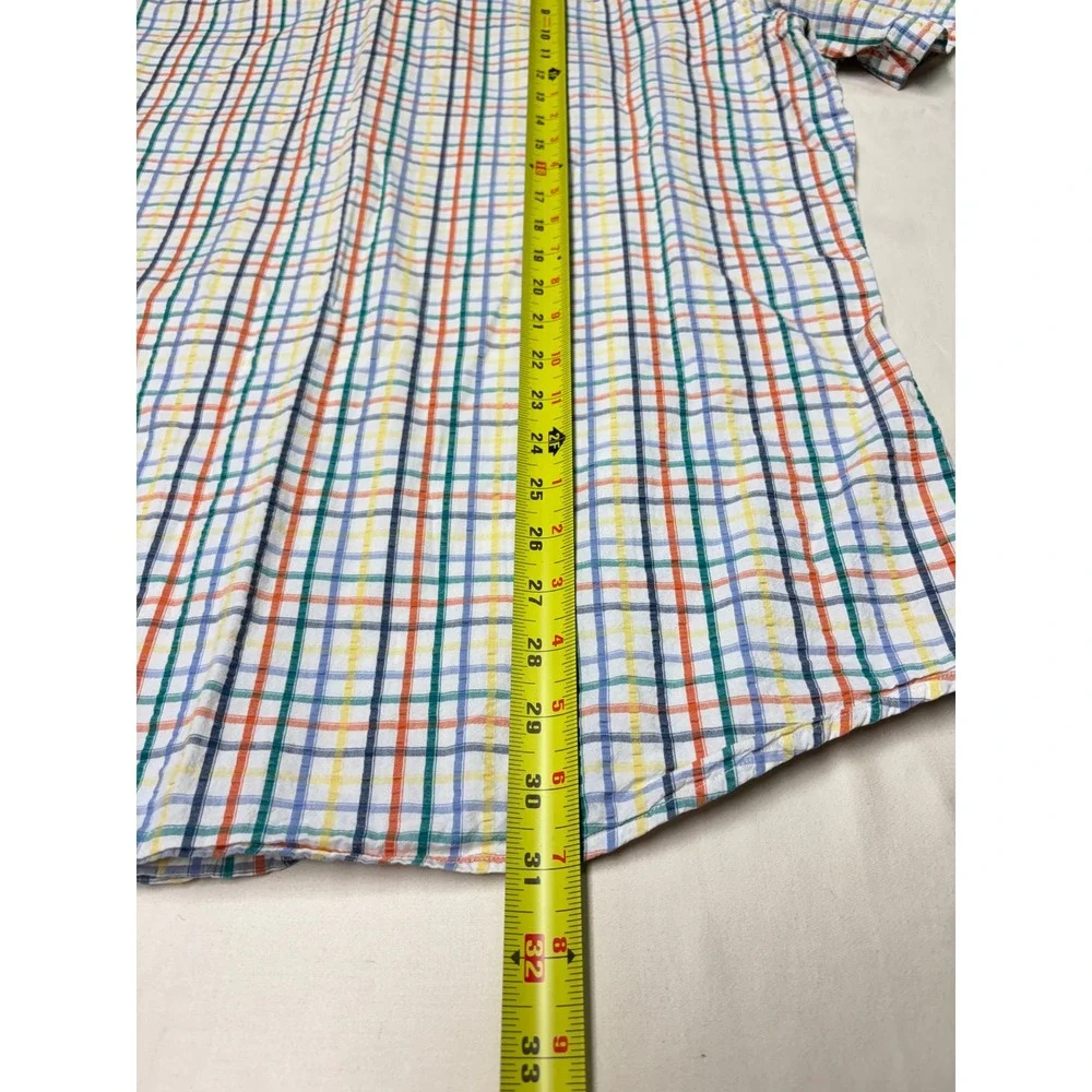 Banana Republic Mens XL Standard Fit Rainbow Plaid Seersucker Short Sleeve Shirt